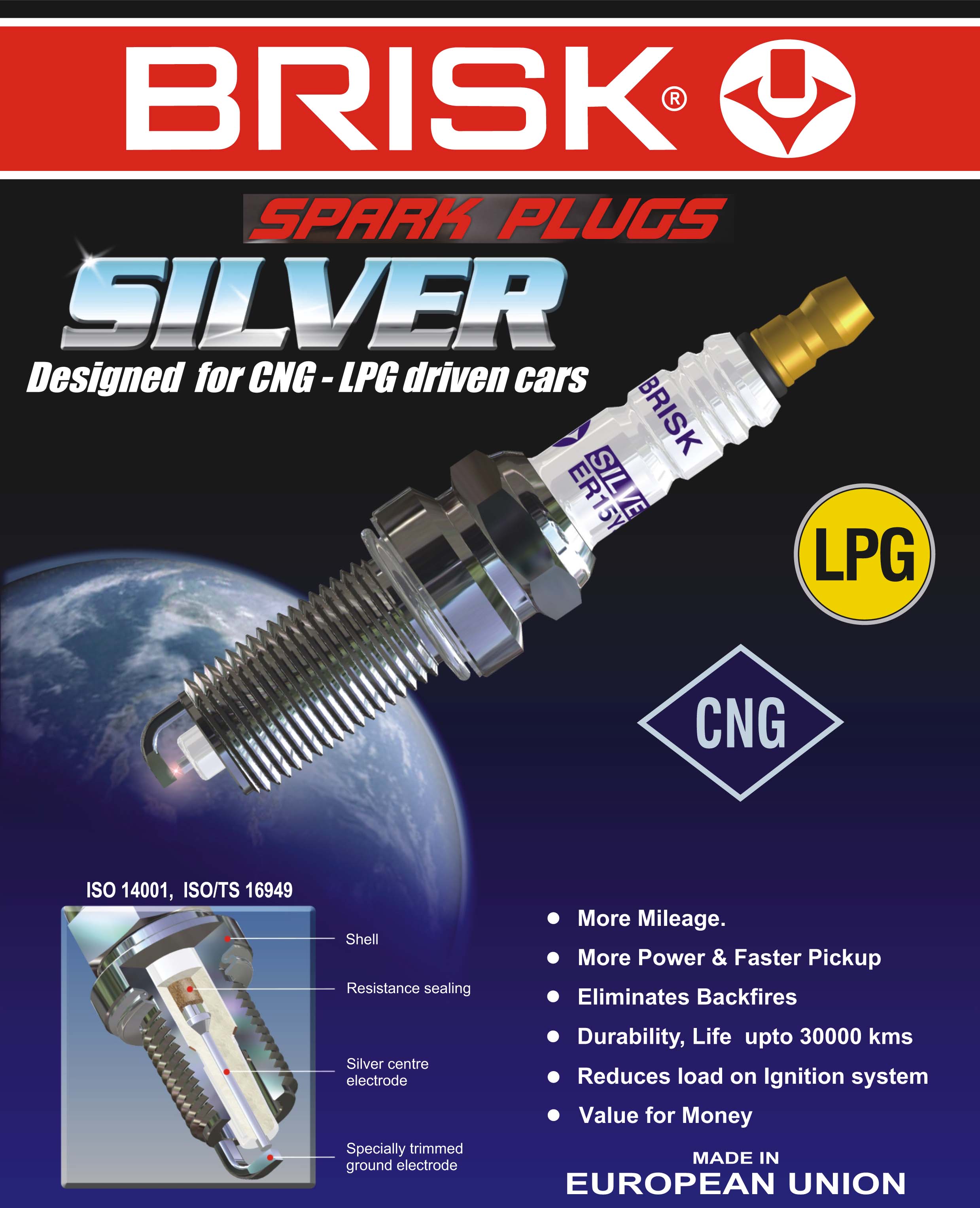 Brisk Silver CNG LPG Spark Plugs 
